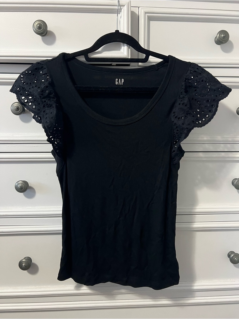 GAP Black Eyelet Flutter Sleeve Tank